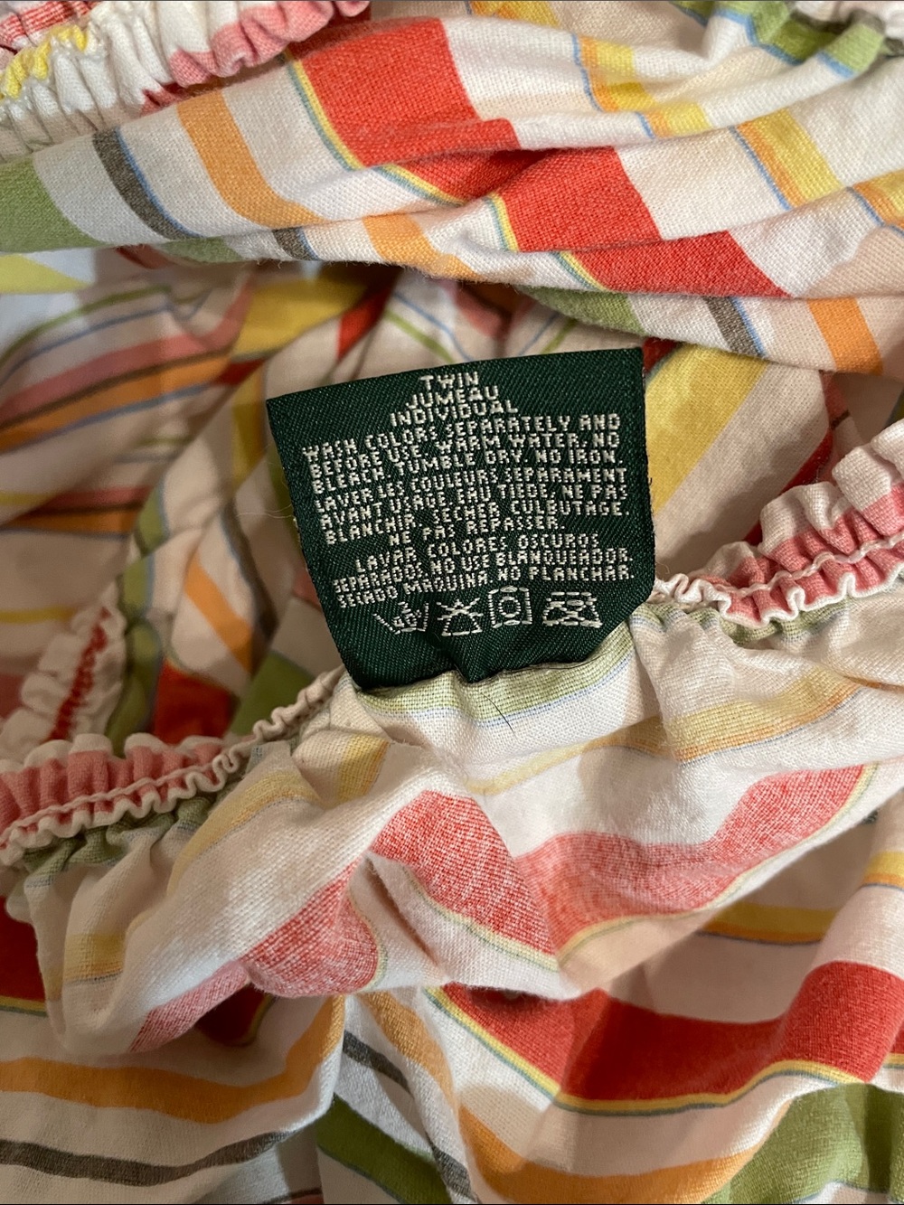Ralph Lauren Multi-Color Striped twin fitted sheet (2)- Red, Green, Yellow, Pink - Picture 3 of 7